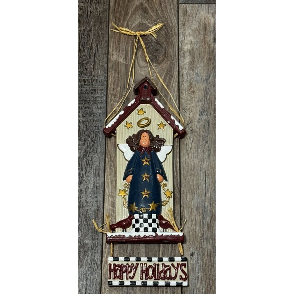 Ceramic Angel Wall Hanging Decor With "Happy Holidays" Message